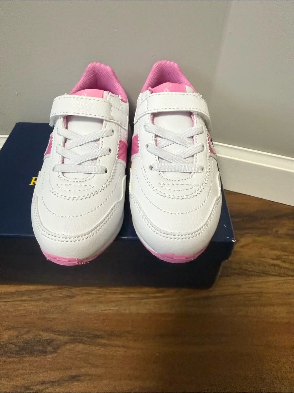 Ralph Lauren Kids White and Pink Velcro Sneakers